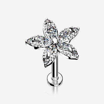 Marquise Sparkle Spring Flower Internally Threaded Labret-Clear Gem